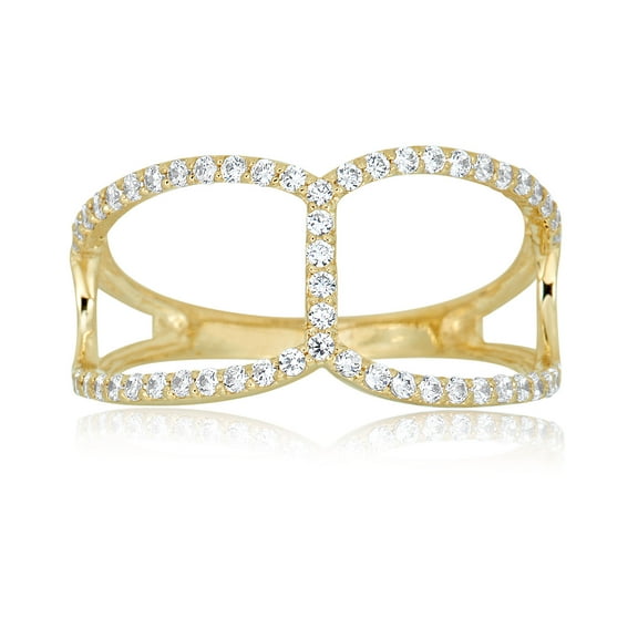 AVORA 10K Yellow Gold Simulated Diamond CZ Linear Open Shank Fashion Ring  - Size 6