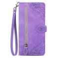 thumbnail image 2 of SaniMore Case for Motorola Moto S30 Pro 6.55" 2022, PU Leather Zipper Wallet Detachable Lanyard Retro Embossed Flower Crad Slots Flip Kickstand Full Body Protective Drop-proof Case, Purple, 2 of 7