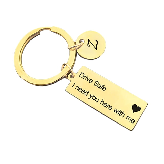 EGNMCR Keychains 26 letter Hangtag Stainless Steel Key Ring Drive Safe I Need You Here With You Letter Keychain