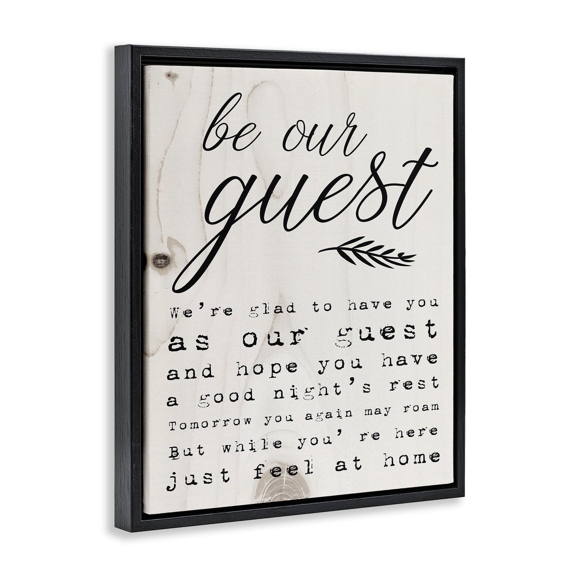Stupell Industries Be Our Guest Poem Cursive Jet Black Framed Floating Canvas Wall Art, 24x30, by Daphne Polselli