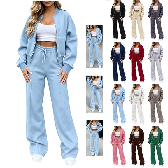 Bloomae Women's Fall 2 Piece Lounge Sweatsuits Set Full Zip up Long Sleeve Sweatshirt Jacket and Wide Leg Sweatpants Lounge Sets Loose Comfy Jogger Tracksuit Y2k Outfits Clothes