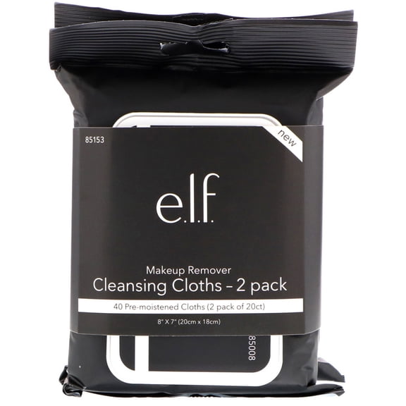 (2 pack) e.l.f. Makeup Remover Cleansing Cloths 2 Pack, 20 Count Per Pack