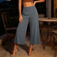 thumbnail image 2 of Besolor Womens Wide Leg Capris Elastic High Waisted Pants Lightweight Casual Loose Solid Color Cropped Trousers, 2 of 6