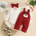 thumbnail image 5 of CAICJ98 Baby Girl Clothes Suspender Jumpsuit Newborn Long Sleeve Ruffled Romper + Cute Cartoon Pants + Headband Fall Winter Outfits Red,Size 3-6 Months, 5 of 7