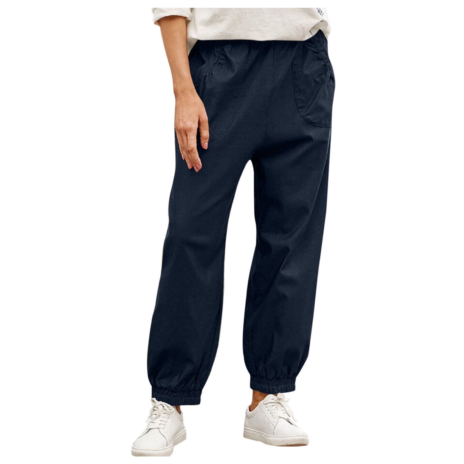 Summer Savings 2023! Zpanxa Cargo Pants for Women, Women's Cotton and Linen  Pants, Women's Casual Loose Wide Leg Cozy Pants, Sports Athletic Lounge  Pants with Pockets Khaki L 