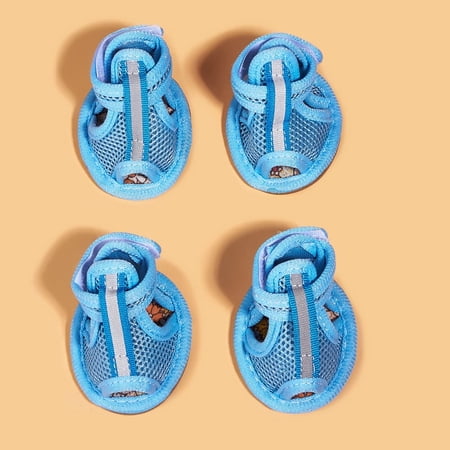 Dog Shoes with Reflective Strips and Non-Slip Sole, Dog Boots & Paw Protectors Winter Warm Dog Snow Boots for Small Medium Size Dogs 4PCS (Light Blue Sandals, 3)