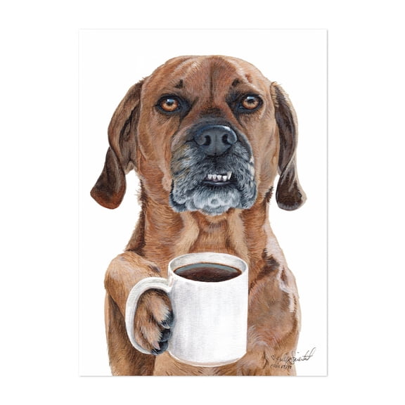 Coffee Dog - Painting Humor Dog Coffee Kitchen Decor Modern Art Unframed Wall Art Print 5 x 7 inches