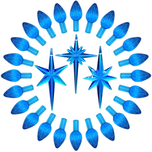 KonohaELF Bombillas de repuesto para árbol de Navidad de cerámica, color azul Klein, clavijas de plástico de torsión media, adornos para árbol de cerámica (87 bombillas y 3 estrellas superiores)