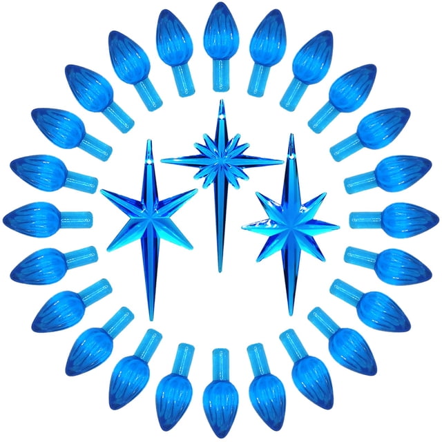 KonohaELF Bombillas de repuesto para árbol de Navidad de cerámica, color azul Klein, clavijas de plástico de torsión media, adornos para árbol de cerámica (87 bombillas y 3 estrellas superiores)