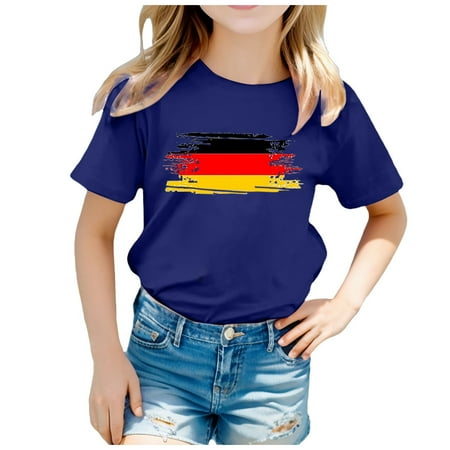 

Girls Shirts Size 10-12 Children Flag Of Germany Print Short Sleeve Round Neck T Shirt Floral Fashion Bottoming Shirt Tops Tops Blouse Clothing 3-Navy 110