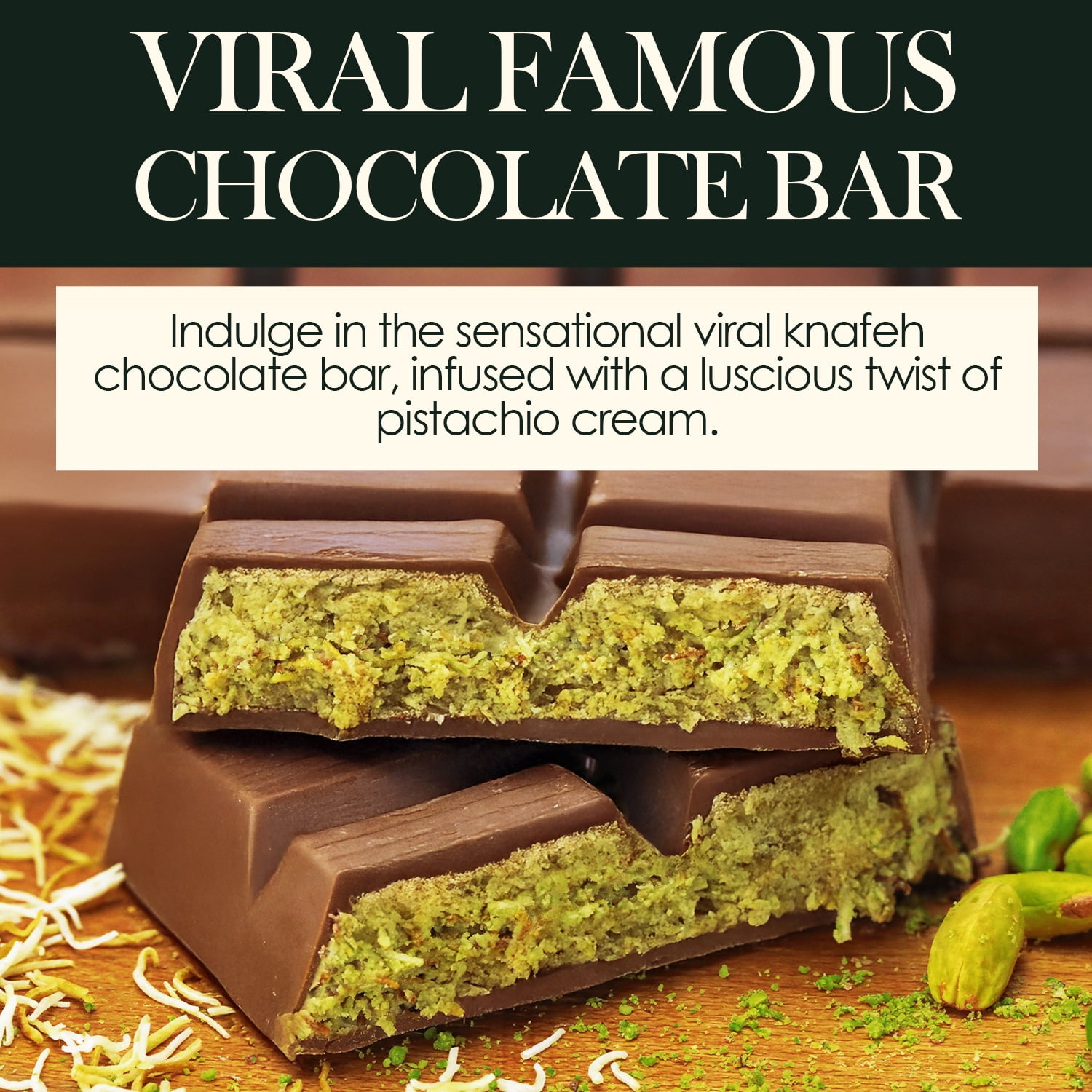 Ceres Gourmet Dubai Pistachio Chocolate Bar, Milk Chocolate, Crunchy, 3 Count, 2.3 Oz