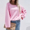 thumbnail image 1 of Suéter de mujer con cuello redondo y bolsillo en color rosa, manga larga, color puro, jersey de punto informal, talla S, 1 of 6