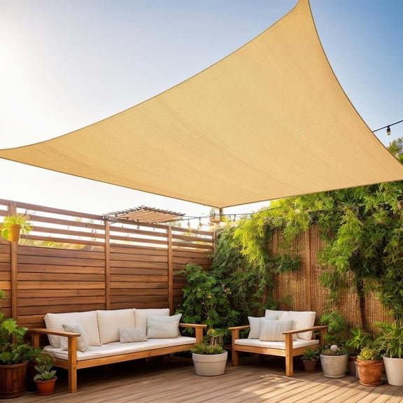 Shade Sails, 6x10ft Sun Shade Cloth for Garden Plants, Rectangle Sun Shade Sail, UV Resistant, Water & Air Permeable, Sun Shade Canopy Mesh Fabric for Pergola,Deck,Backyard,Patio Sunshade, Beige