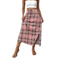 thumbnail image 4 of Women's Plaid Print Elastic Waist Long Skirt Summer Casual Elegant High Waist A-Line Maxi Skirts Pink XL, 4 of 6