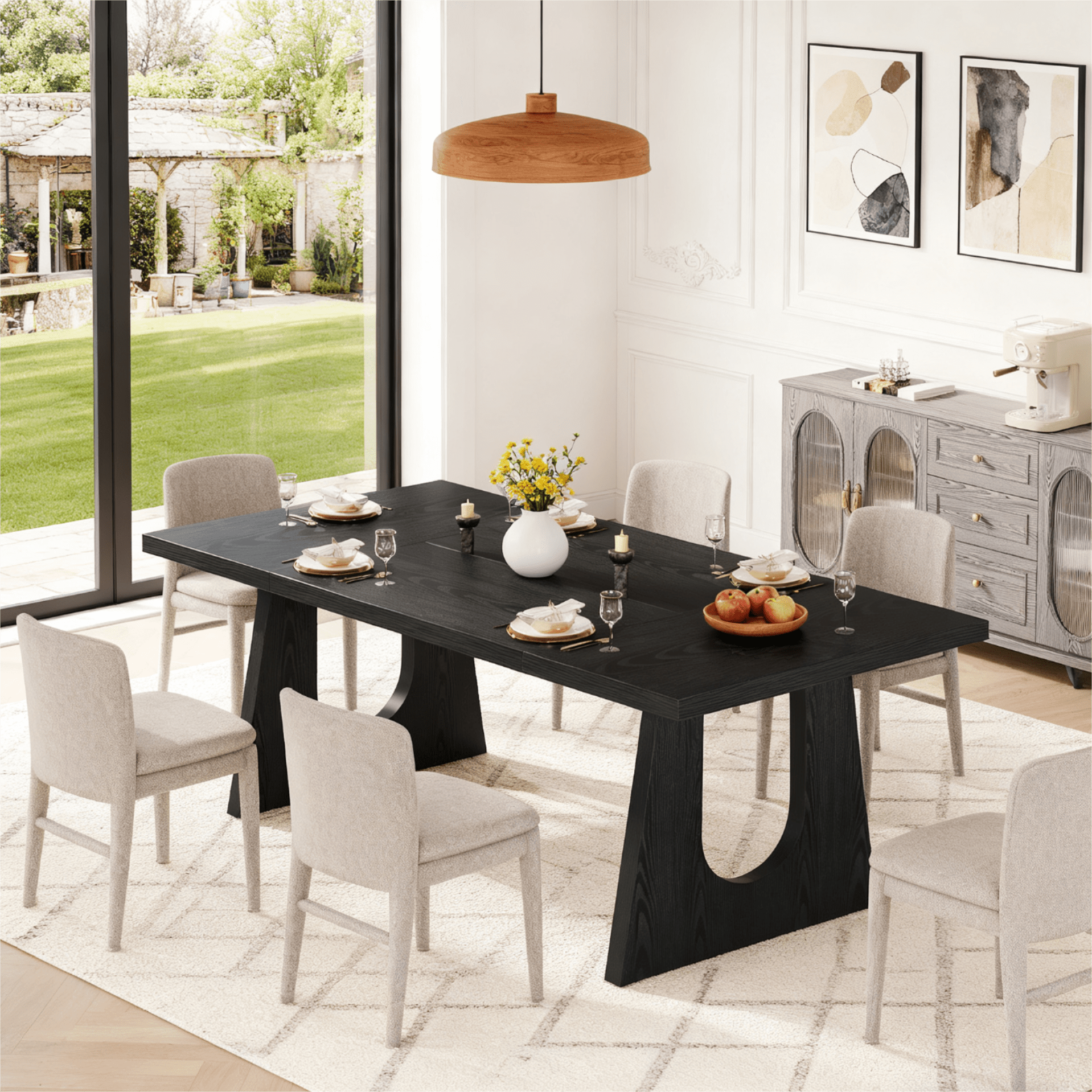 Fnova 70.9" Rectangular Dining Table for 6-8 People, Large Farmhouse Wood Kitchen Table with Heavy Duty Legs, Easy to Assemble