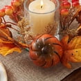thumbnail image 4 of 10 Inch Fall Maple Leaf Candle Ring Wreath with Pumpkin Sunflower Berries, Wire Frame Thanksgiving Halloween Pillar Candle Holder Ring for Farmhouse Table Mantel Kitchen Cabinet Centerpiece Decor, 4 of 6