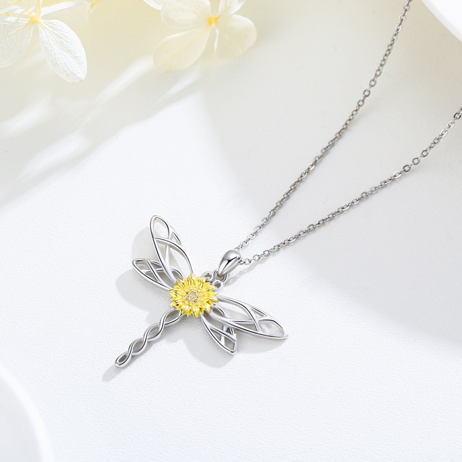 Coachuhhar Dragonfly Necklace 925 Sterling Silver Dragonfly Necklace Sunflower Necklace You are My Sunshine Pendant Necklace Sunflower Jewelry Gifts for Women