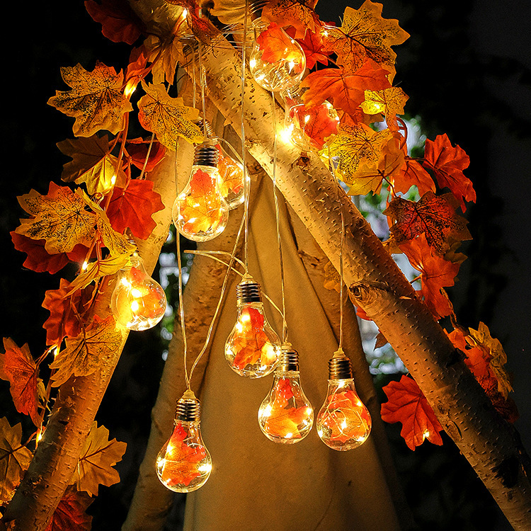 Outdoor Fall Decor Maple Leaves Fall Garland Lights String with Bulbs 14FT 10 Bulbs Waterproof Fall Lights Battery Operated with Remote, Fall Autumn Decorations for Home Party Yard Thanksgiving Decor