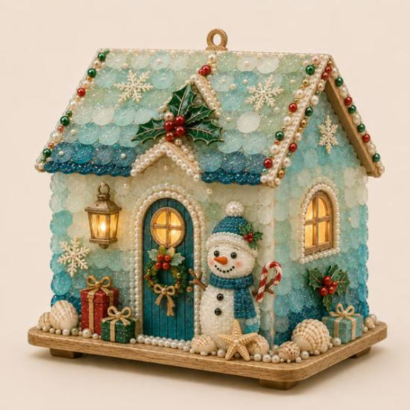 Ktlvex DIY Illuminated Sea Glass Christmas Cottage Kit, Build & Decor Your Own LightUp 3D Cottage, Xmas Art Kit with StepbyStep GuidanceF