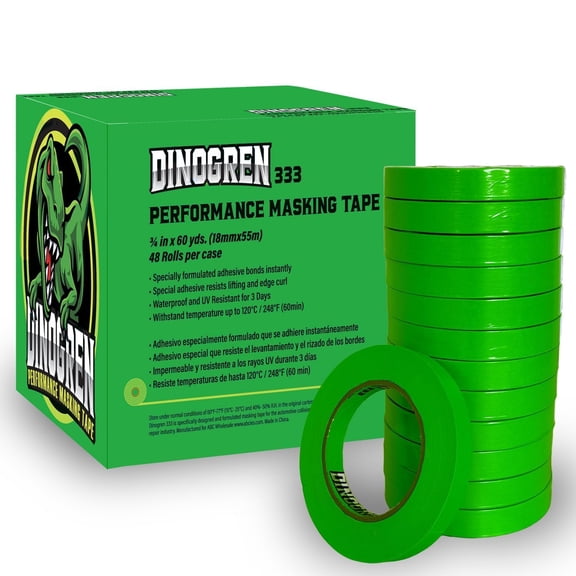 Automotive Masking Tape DINOGREN for Automotive Paint, High Performance, Heat Resistant, Water Resistant, Multi-Purpose (0.75 in 48 Rolls)