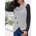 thumbnail image 4 of Asyoly Womens Asymmetric Button Decoration Turtleneck Sweater Long Sleeve Color Block Chunky Knitted Pullover Casual Loose Jumper Winter Tops, 4 of 5