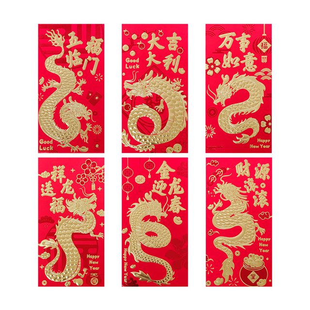 LCXmlly Enveloppes du Nouvel An Surface Lisse Enveloppes Rouges Résistantes à l'Usure Couleur Vive 6 Pcs pour Festival du Printemps 2024 Cadeau d'Argent du Nouvel An
