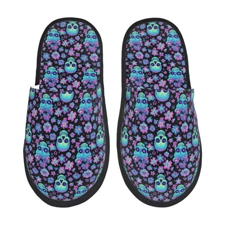 

Sikiie Funny Skull Flower Fuzzy Slip-on Slippers Warm Cozy Soft Lightweight Memory Foam Indoor House ShoesMedium