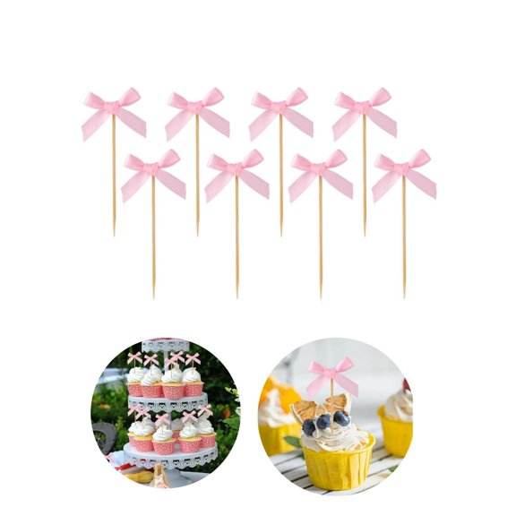 Pink Bow Cake Decorations,QZS Portabel Bow Cake Topper for Bridal Shower,Themed Party Decoration for Bachelorette,Bridal Shower,4.3x1.6In,48Pack