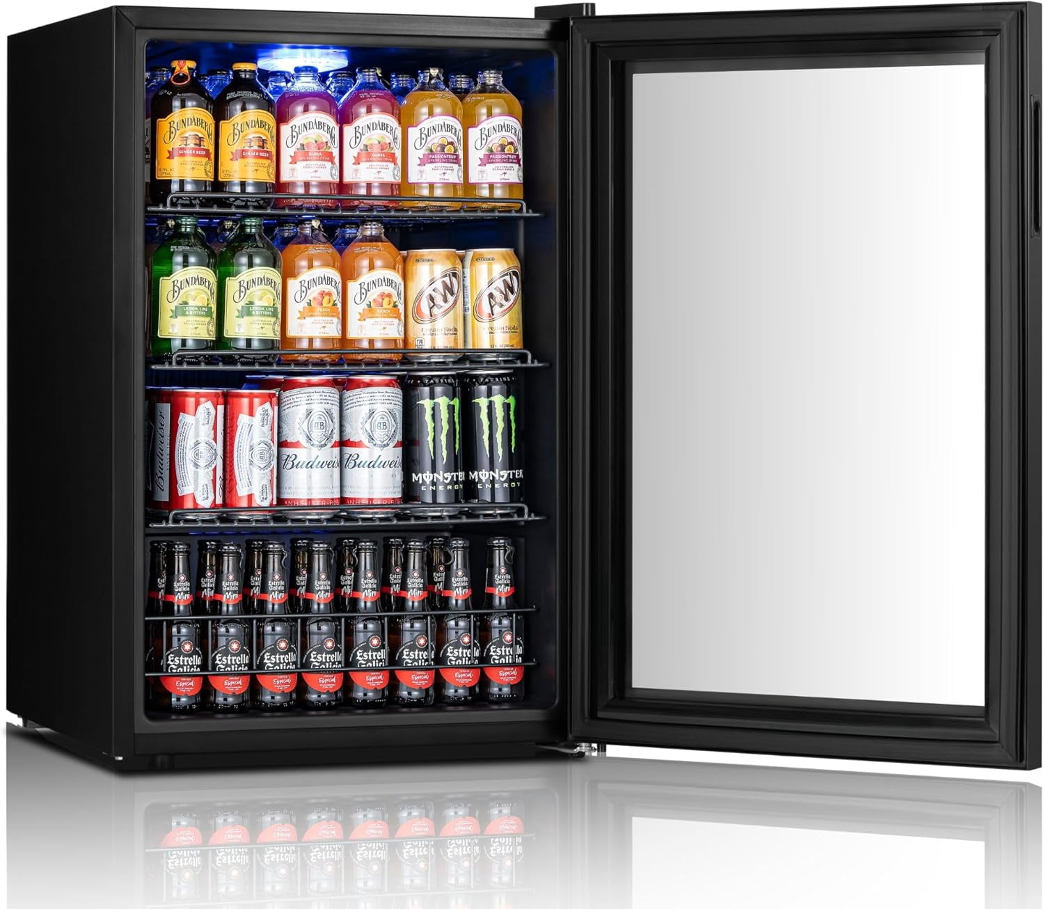 Yeego 160 Cans Beverage Refrigerator Cooler, 4.6 cu.ft. Beverage Fridge with Glass Door for Home/Bar/Office, Black