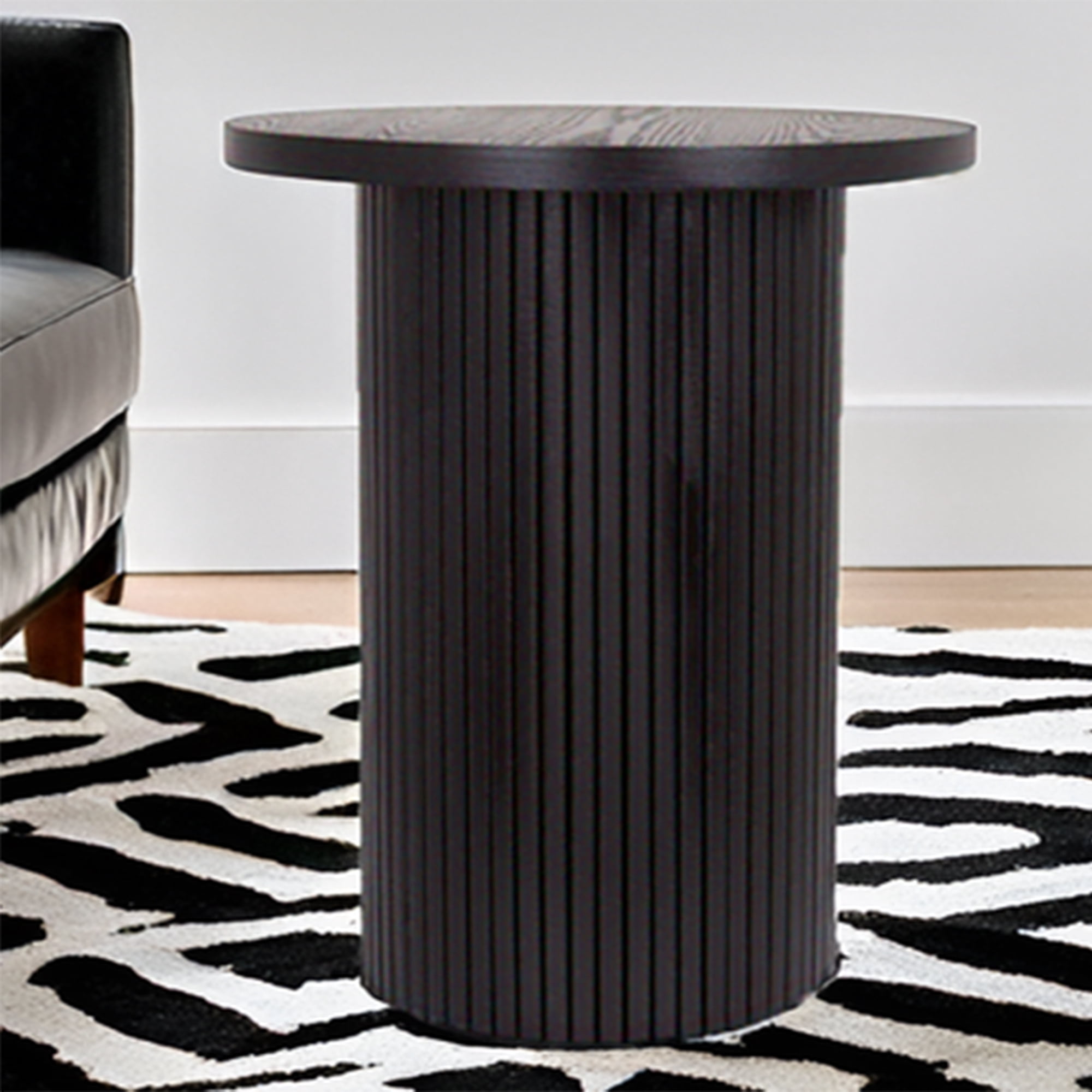 SHYFOY Round Solid Wood End Table Black Pedestal Side Table Living Room Furniture Accent End Table,Full Assembled