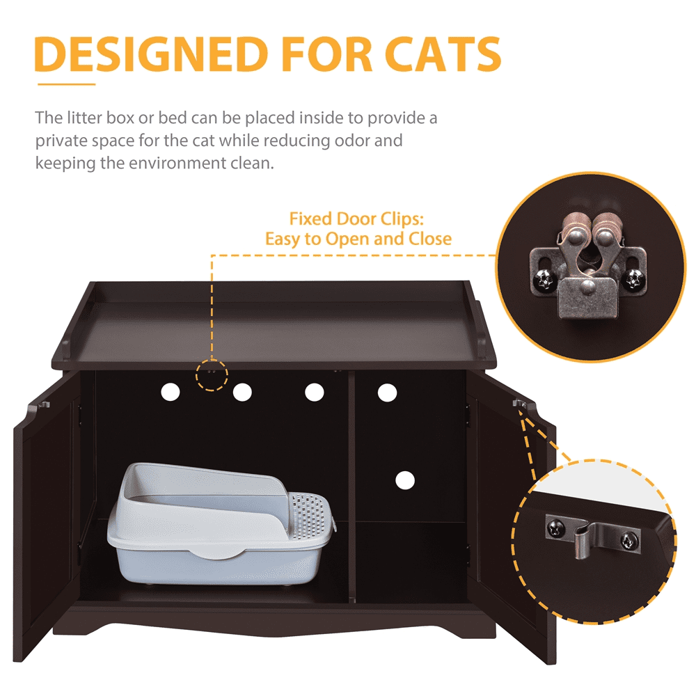 Alden Design Wooden Pet Litter Box End Table with Door, Espresso Finish