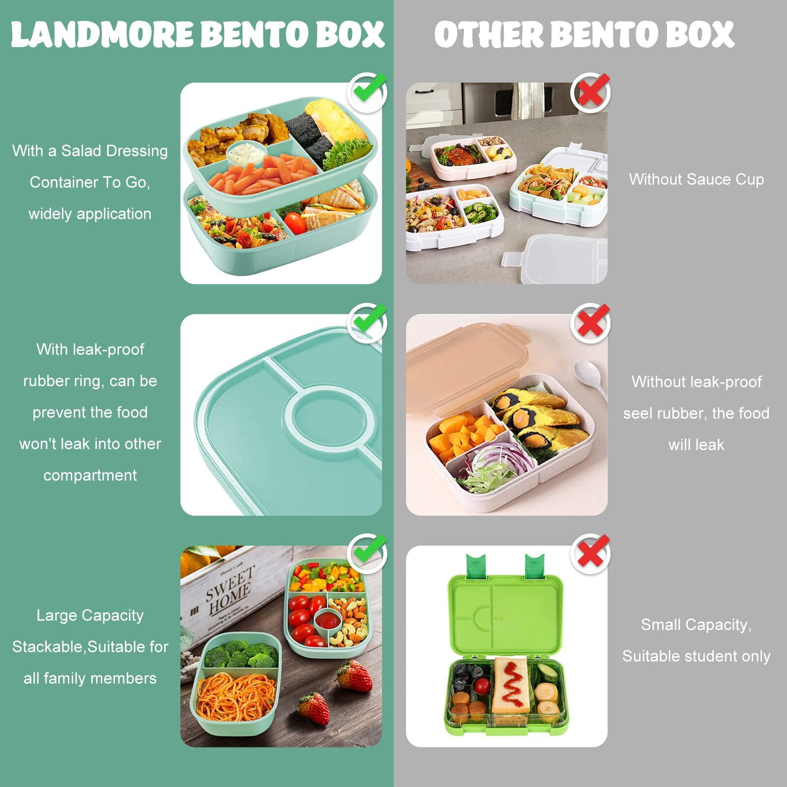 Stainless Steel Bento Box, Stackable Bento Box Adult Lunch Box, 1500ML-6  Compartment Bento Lunch Box for Adults, BPA-Free Lunch Box Containers with  Utensil for On-the-Go Balanced Eating.. ($16.99) For  USA 🇺🇸