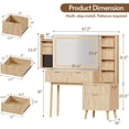 thumbnail image 2 of LAZZO 48" Wood Vanity with Glass Top, 3-Color Lights Mirror, Sliding Jewelry Organizer & Charging Station, Oak, 2 of 9