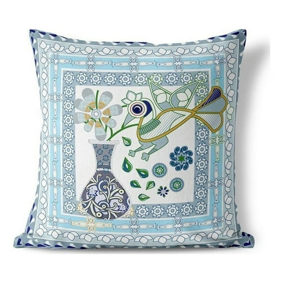 Birdsong Bouquet Vase Throw Pillow with Removable Cover in White 16x16