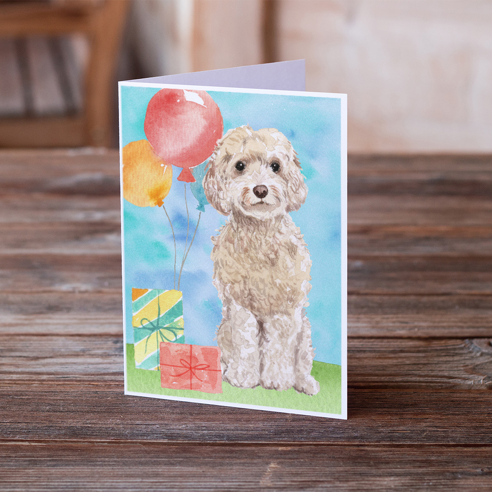 Happy Birthday Champagne Cockapoo Greeting Cards and Envelopes Pack of 8
