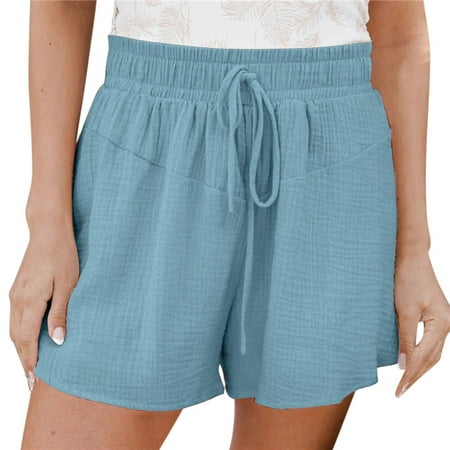 

mveomtd Womens Casual Summer Elastic Waist Comfy Drawstring Detail Beach Shorts Women s Pajama Shorts Sky Blue XXL