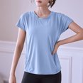 thumbnail image 2 of OSOLU Solid Color Open Back Short Sleeve Crop Tops For Women Loose Athletic Yoga Workout Tops Casual Cropped Tee Shirts Classic Dailywear, 2 of 8