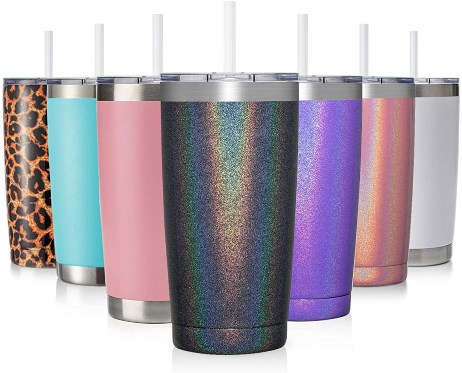 Stainless Steel Skinny Tumbler with Straw Bulk Powder Coated Tumbler Coffee Beverages Tea Pink TUMZAK 20oz 2 PACK Skinny Travel Tumbler Double Wall Vacuum Insulated Coffee Tumbler with Lid