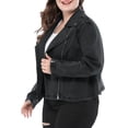 thumbnail image 5 of Agnes Orinda Women's Plus Size School College Motorcycle Jacket Inclined Zip Biker Denim Jean Jacket 1X Black, 5 of 9