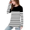 thumbnail image 6 of Annhoo Girls Boys Long Sleeve Tops Stripe Block Color Crewneck Pullover Loose Unisex Shirts Kids Soft Clothes, 6 of 6