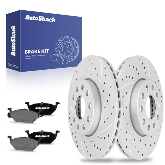 AutoShack Front Drilled & Slotted Brake Rotors Ceramic Brake Pads | Replacement for 2013 VW Jetta 2.0L FWD | Silver Coated | 6-PC Brake Kit | TurboGuard