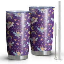 20oz Tumblers Purple Fairy Unicorn Pattern Stainless Steel Vacuum Insulated Double Wall Travel Tumbler Cups Mug with Lid and Straw,Cleaning Brush for Cold & Hot Drinks