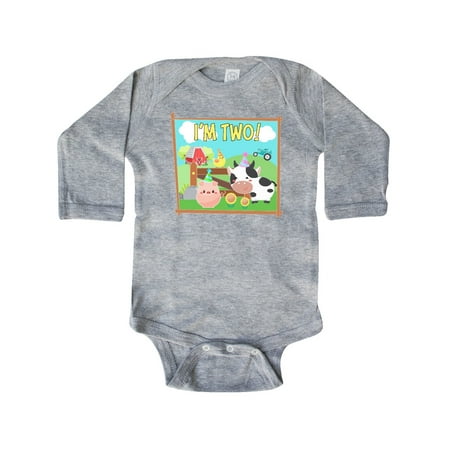 

Inktastic I m Two! Farm Animals Wearing Birthday Party Hats Gift Baby Boy or Baby Girl Long Sleeve Bodysuit