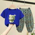 thumbnail image 2 of YuYuBao Toddler Girls Outfits Sets Summer Cute Cartoon Print Short Sleeve Tops And Floral Print Pants Playwear 2 Piece Kids Girls Loose Beach Clothes, 4-5 Years, 2 of 3