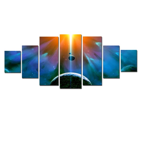 Startonight Huge Canvas Wall Art The Creation, USA Large Home Decor, Dual View Surprise Artwork Modern Framed Wall Art Set of 7 Panels Total 39.37 x 94.49 inch