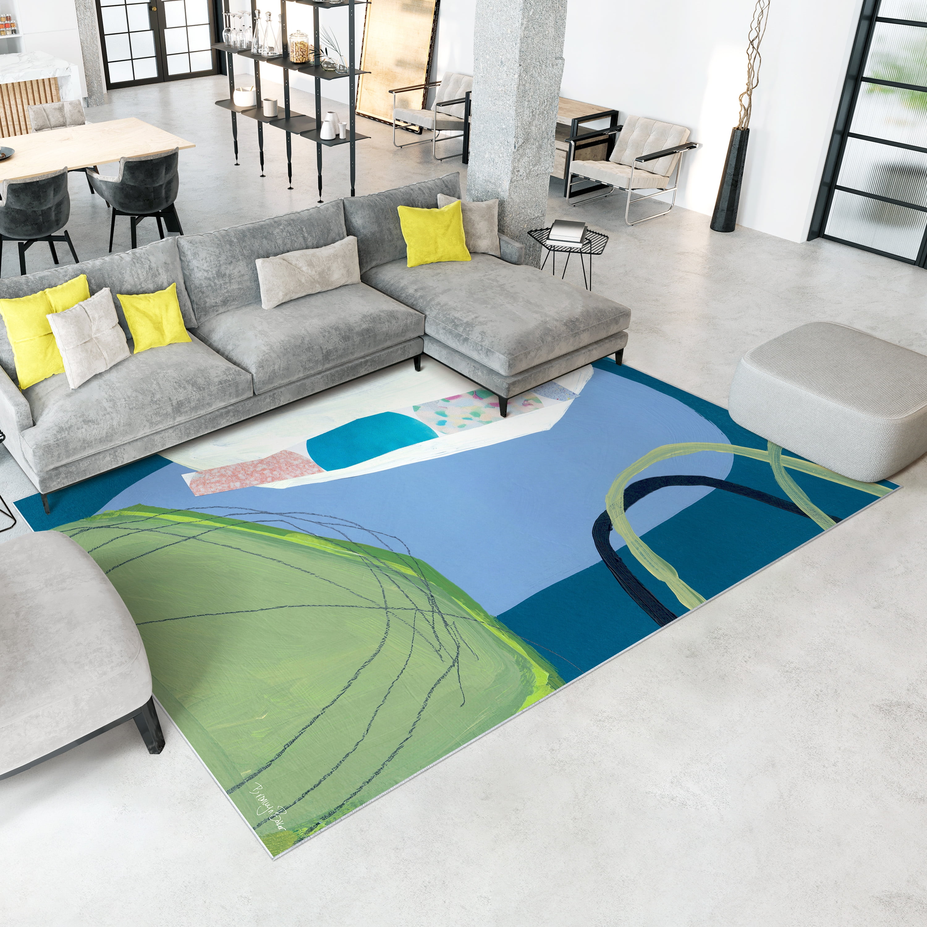 Pool Washable Geometric Art Area Rug size 8'x10', Power-loomed, Heavenly Softness with Non-Slipping Backing