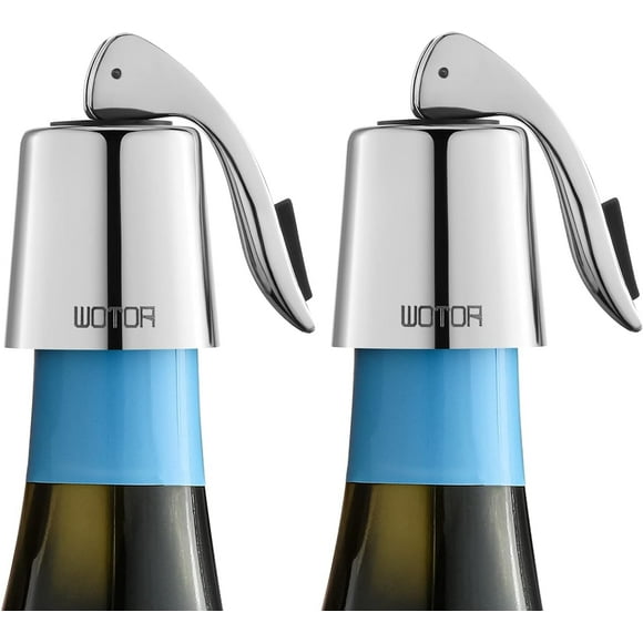 WOTOR Wine Stoppers Stainless Steel Wine Bottle Stopper Plug with Silicone Reusable Wine Saver Leak Proof Keep Wine Fresh Silver 2 Pack