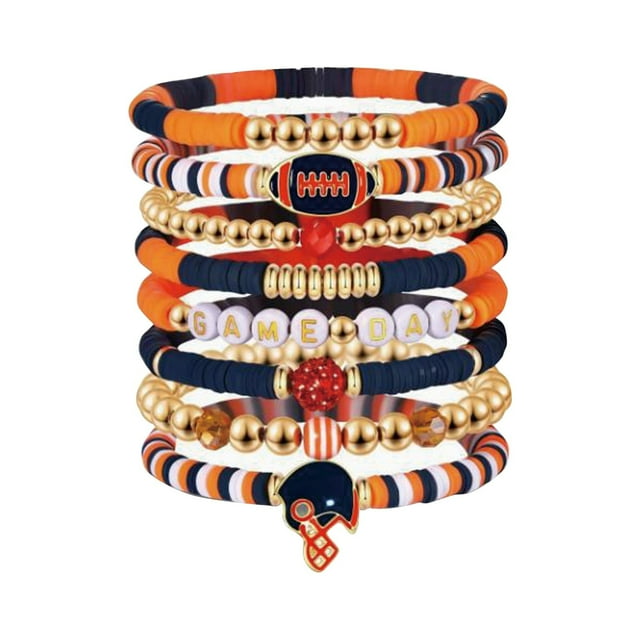 Pulsera de fútbol de capa apilable brazalete de cristal del corazón de la letra de la amistad pulsera de estiramiento conjunto de pulseras (B E)