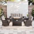 thumbnail image 3 of PARKWELL 5 Pieces Outdoor Patio Furniture Set with Fire Pit Table,All Weather Wicker 360°Swivel Glide Chairs for Garden Lawn Balcony Porch Deck,Brown/Beige, 3 of 13