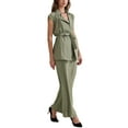 thumbnail image 4 of INSPIRE CHIC Women's Summer 2 Piece Outfits Cap Sleeve Work Casual Wide Leg Pant Sets S Army Green, 4 of 6